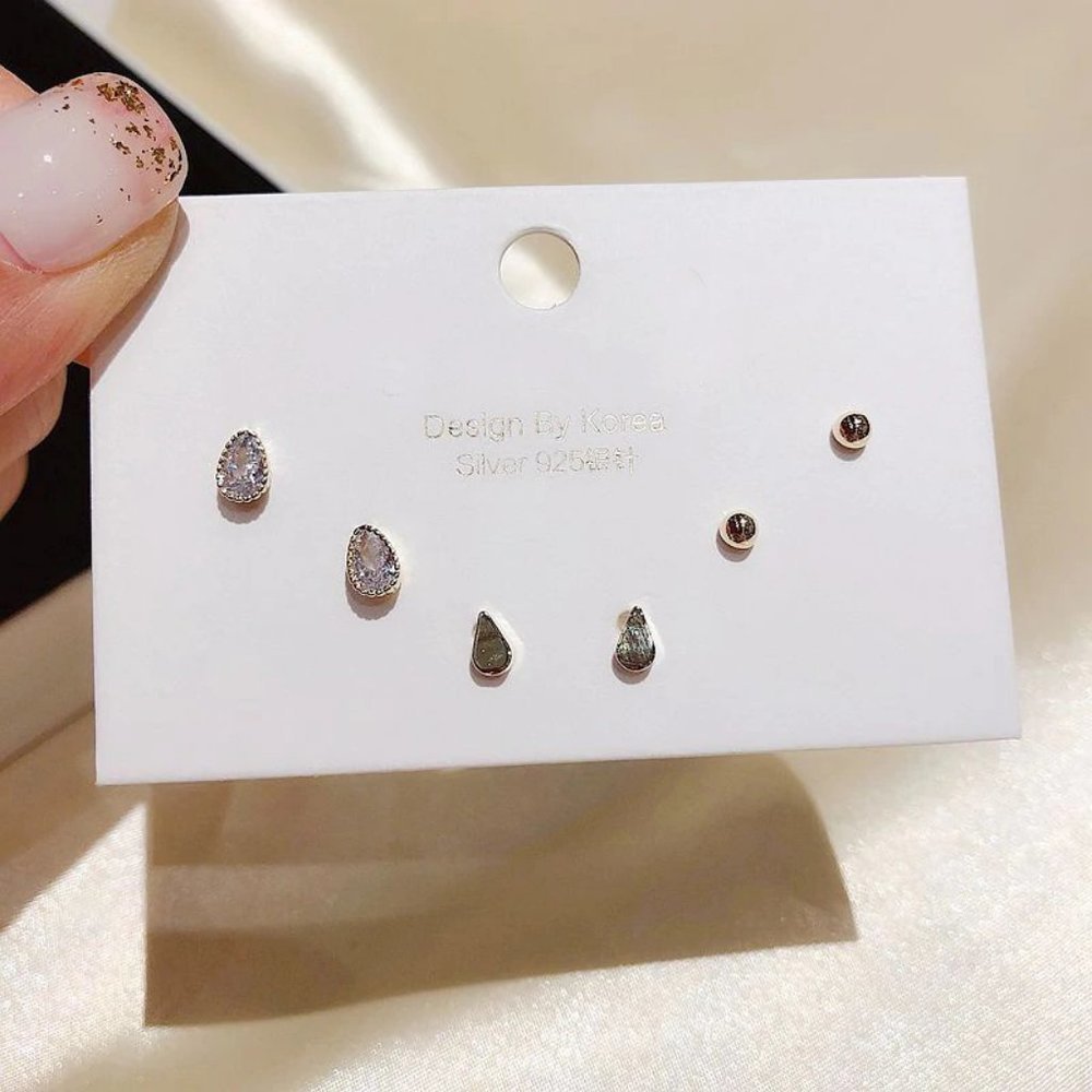 [3 Pairs] 925 Sterling Silver Diamond Earrings J - Picture 6 of 6